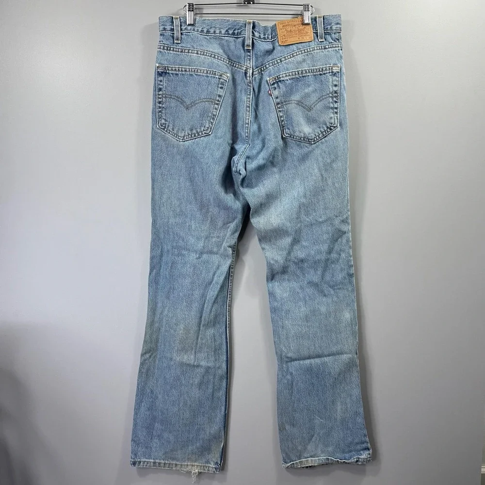 Vintage Levis 517 Denim Boot Cut Jeans Mens 36x32 Light Wash Blue Made In USA
